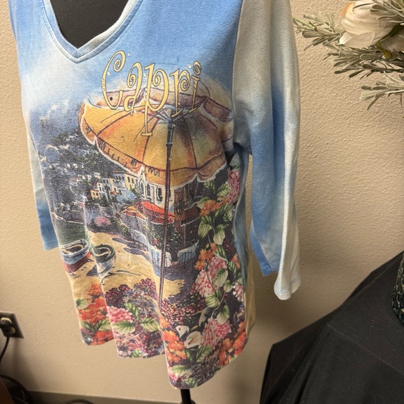 Allison Daley Capri Coastal Print V-Neck 3/4 Sleeve Tunic Top - Picture 2 of 7